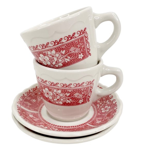 Syracuse China Strawberry Hill Cup Saucer Set of 2 Restaurant Ware Vintage USA - Picture 1 of 8